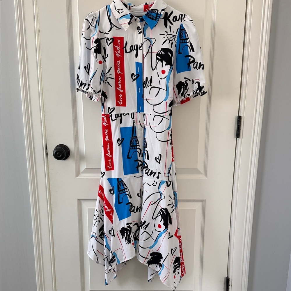Karl Lagerfeld Graphic Print Midi Dress - White, Red, Blue, Black